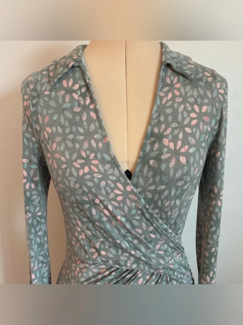 Free People Shayla Faux Wrap Midi Dress Mint Combo Sage Green Pink Blue Floral S